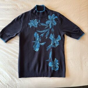 Ann Taylor Dark Blue Floral Cowl Neck Sweater